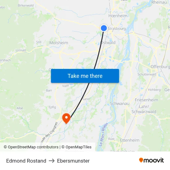 Edmond Rostand to Ebersmunster map