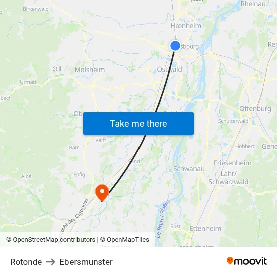 Rotonde to Ebersmunster map