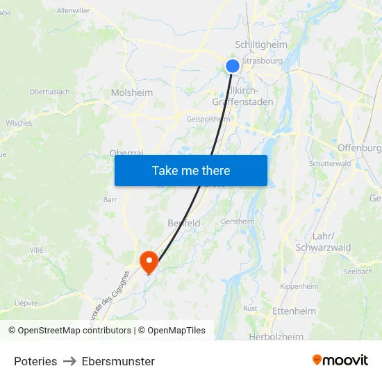Poteries to Ebersmunster map