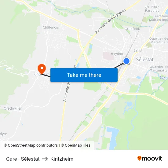 Gare - Sélestat to Kintzheim map