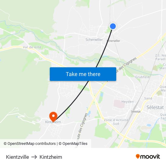 Kientzville to Kintzheim map