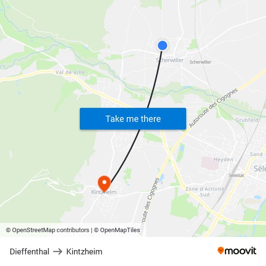 Dieffenthal to Kintzheim map