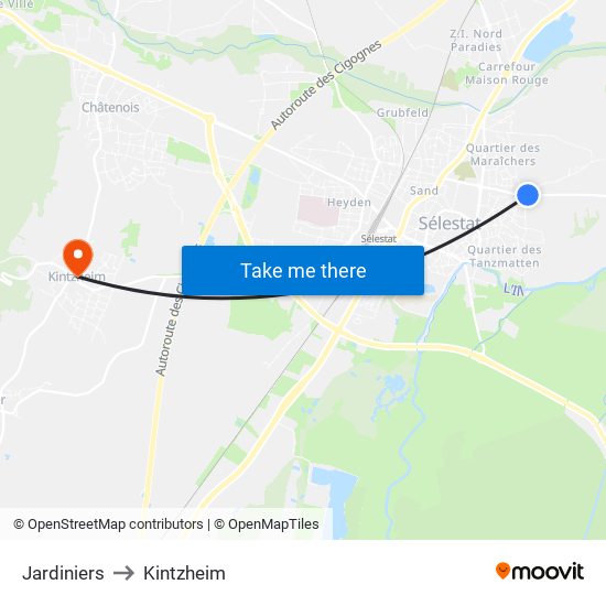 Jardiniers to Kintzheim map