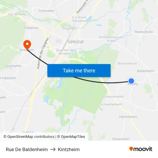 Rue De Baldenheim to Kintzheim map