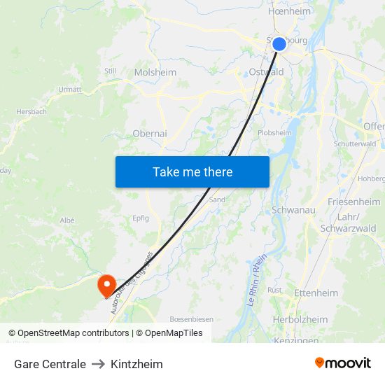 Gare Centrale to Kintzheim map