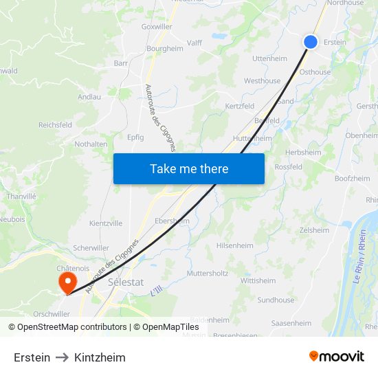 Erstein to Kintzheim map