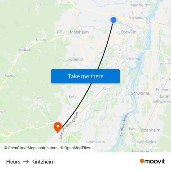 Fleurs to Kintzheim map