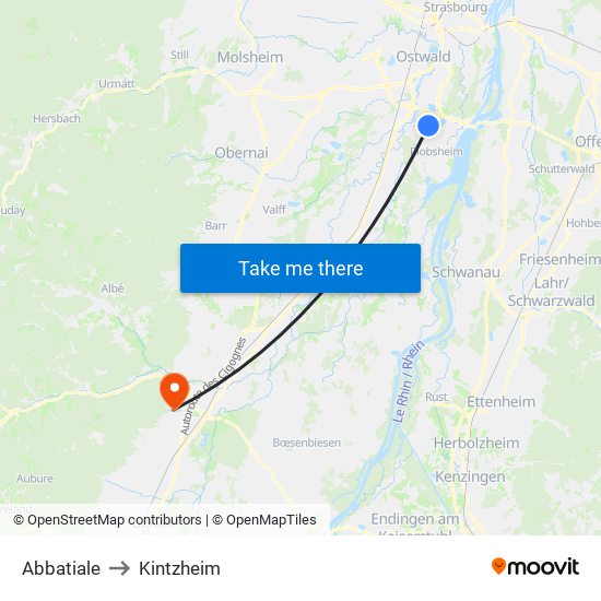 Abbatiale to Kintzheim map