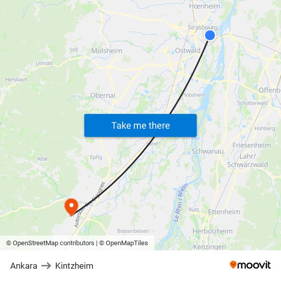 Ankara to Kintzheim map