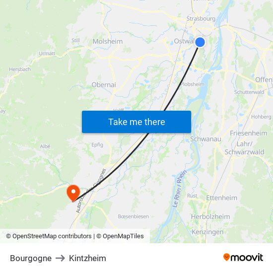 Bourgogne to Kintzheim map
