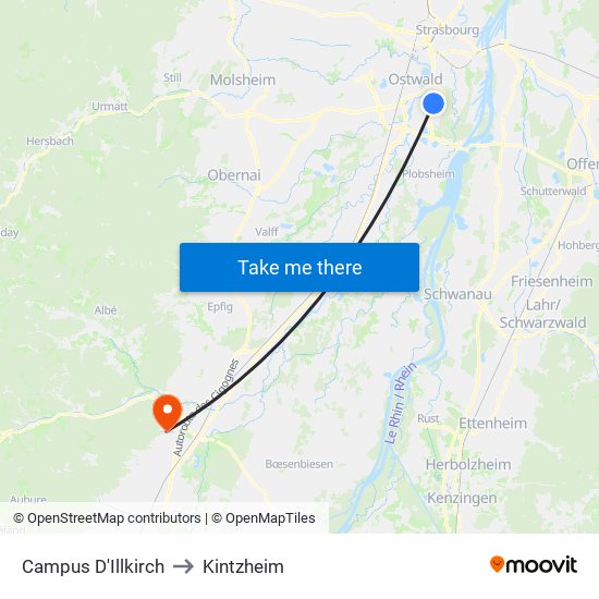 Campus D'Illkirch to Kintzheim map