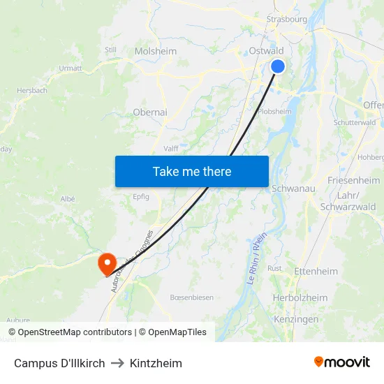 Campus D'Illkirch to Kintzheim map