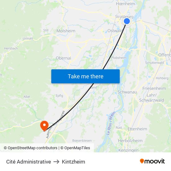 Cité Administrative to Kintzheim map