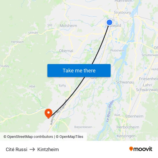 Cité Russi to Kintzheim map