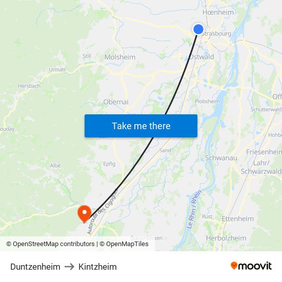 Duntzenheim to Kintzheim map