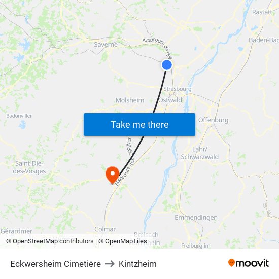 Eckwersheim Cimetière to Kintzheim map