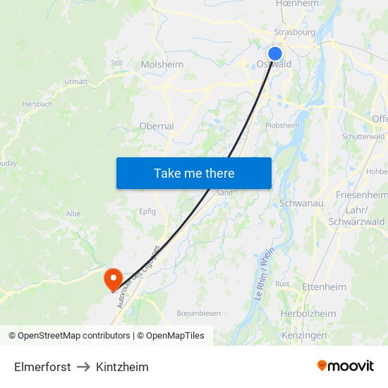 Elmerforst to Kintzheim map