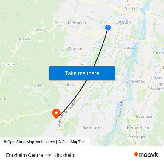 Entzheim Centre to Kintzheim map