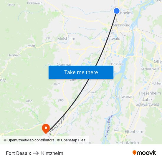 Fort Desaix to Kintzheim map