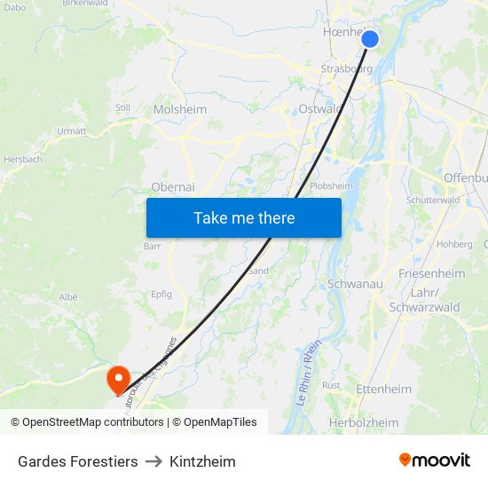 Gardes Forestiers to Kintzheim map