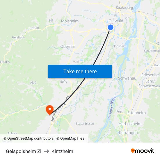 Geispolsheim Zi to Kintzheim map