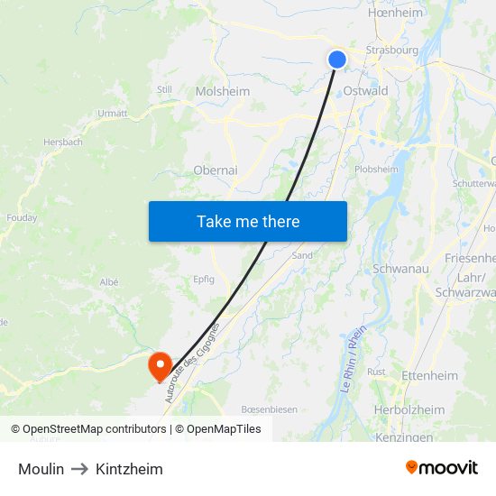 Moulin to Kintzheim map