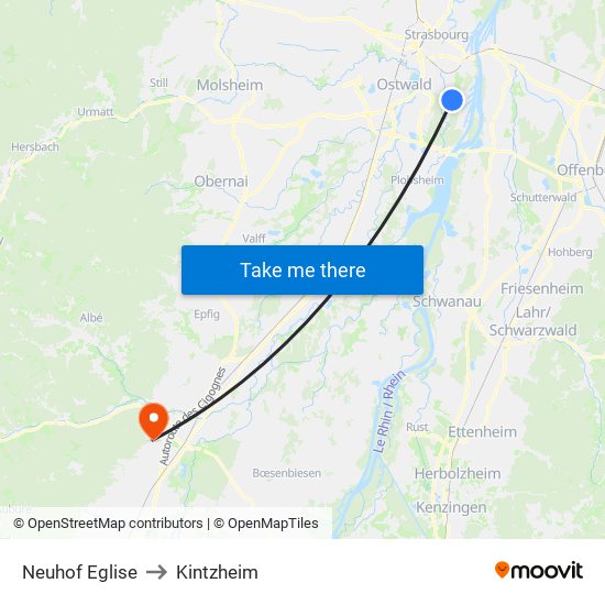 Neuhof Eglise to Kintzheim map