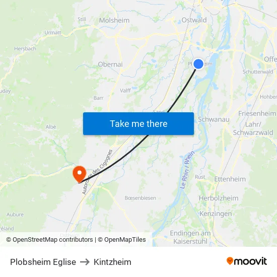 Plobsheim Eglise to Kintzheim map