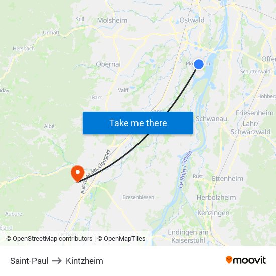 Saint-Paul to Kintzheim map