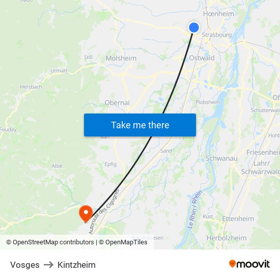 Vosges to Kintzheim map