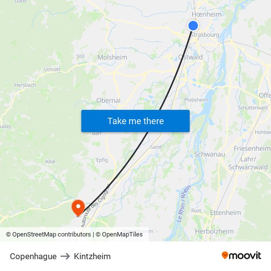 Copenhague to Kintzheim map