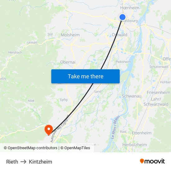 Rieth to Kintzheim map