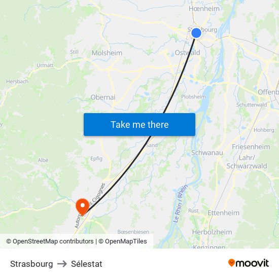 Strasbourg to Sélestat map