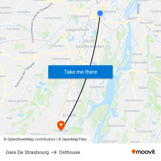 Gare De Strasbourg to Osthouse map
