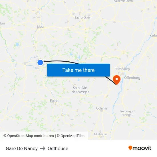 Gare De Nancy to Osthouse map