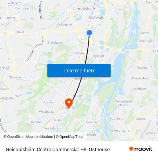 Geispolsheim Centre Commercial to Osthouse map