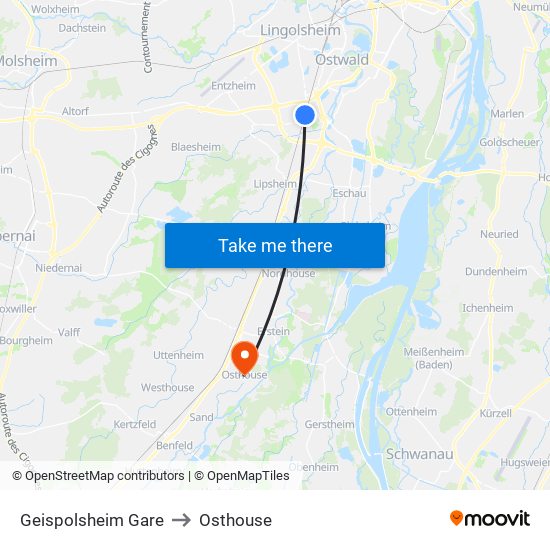 Geispolsheim Gare to Osthouse map