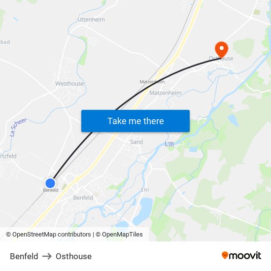 Benfeld to Osthouse map