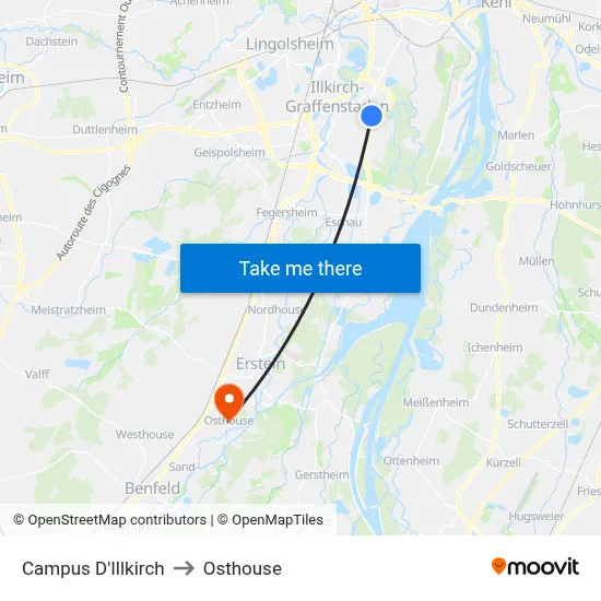 Campus D'Illkirch to Osthouse map
