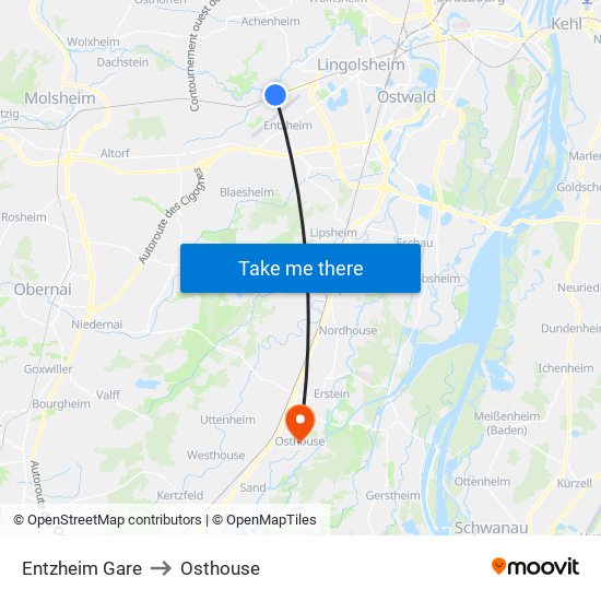 Entzheim Gare to Osthouse map