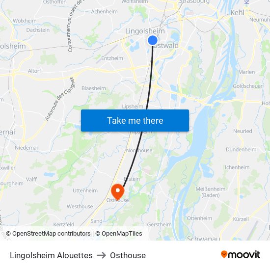 Lingolsheim Alouettes to Osthouse map