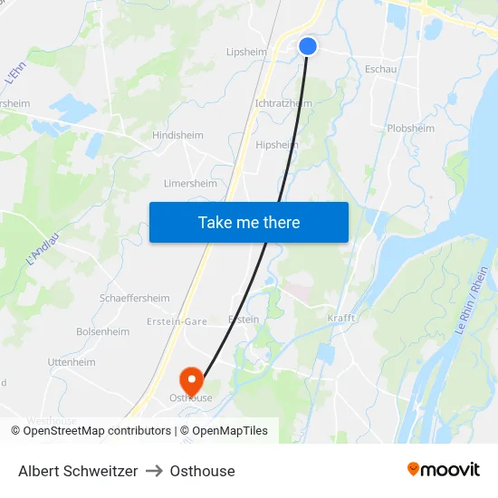 Albert Schweitzer to Osthouse map