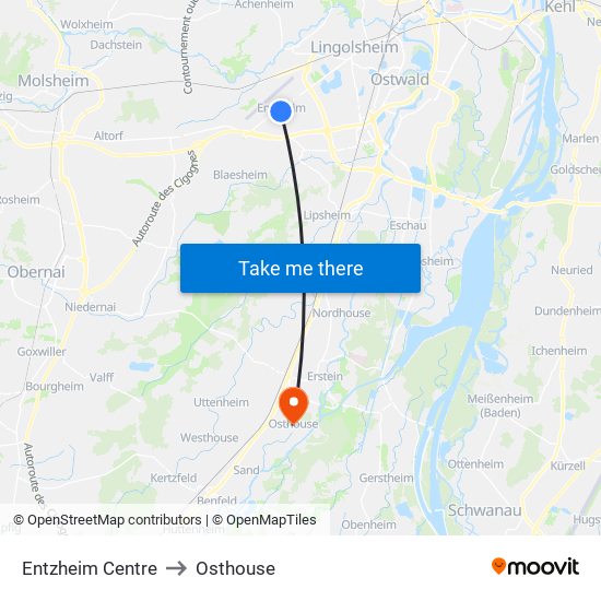 Entzheim Centre to Osthouse map