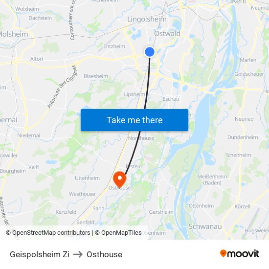 Geispolsheim Zi to Osthouse map