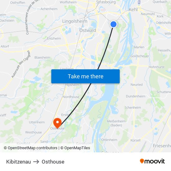 Kibitzenau to Osthouse map