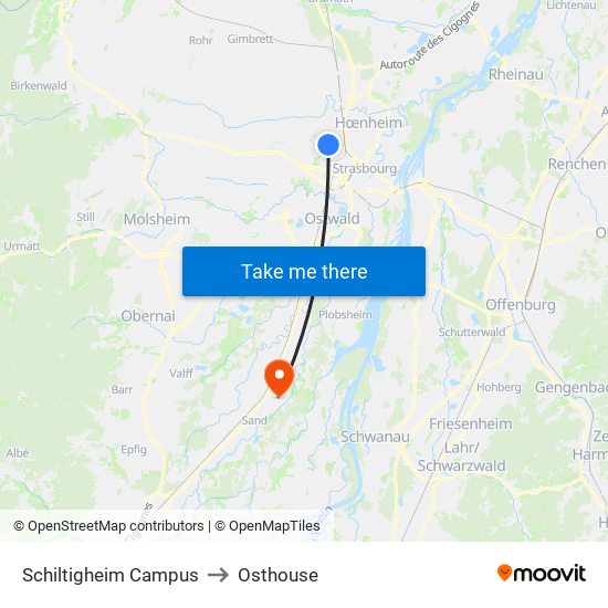 Schiltigheim Campus to Osthouse map