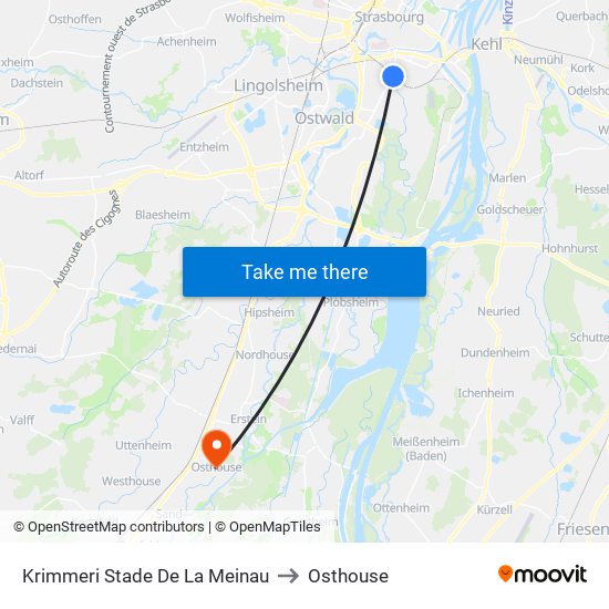 Krimmeri Stade De La Meinau to Osthouse map