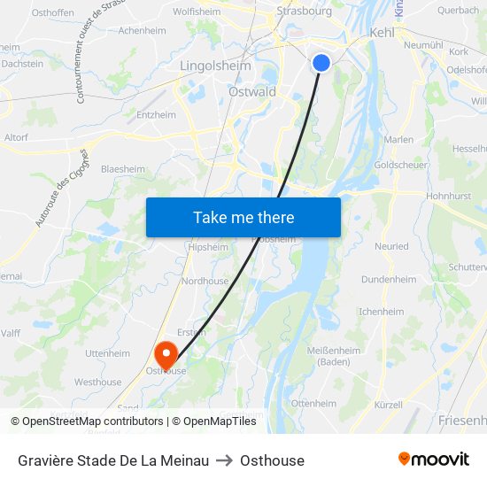 Gravière Stade De La Meinau to Osthouse map