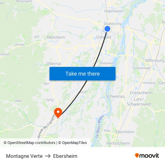 Montagne Verte to Ebersheim map