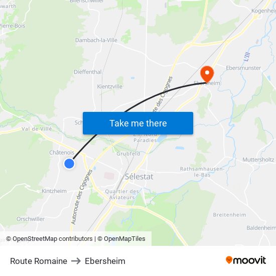 Route Romaine to Ebersheim map